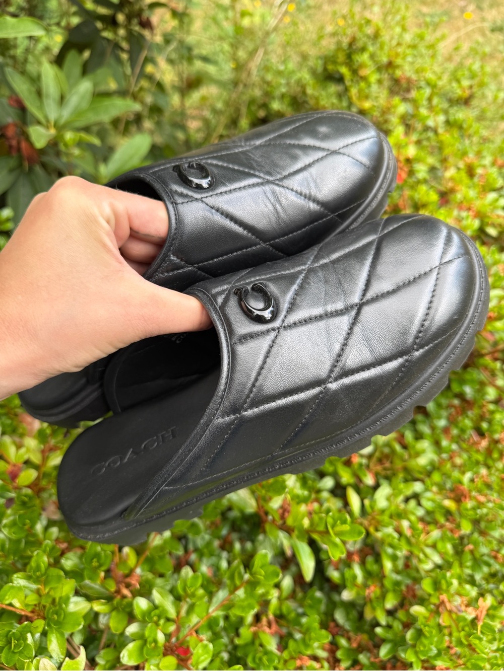 Coach Quilted Black Slip-On Clog with Signature Hardware